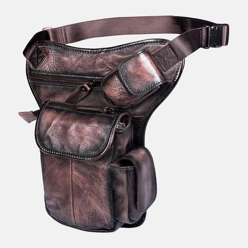 Miesten Aito Nahka Multi-Carry Retro 7 Tuuman Puhelinkamera Ulkona Vyötärölaukku Crossbody Laukku