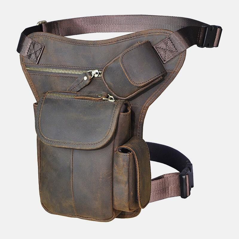 Miesten Aito Nahka Multi-Carry Retro 7 Tuuman Puhelinkamera Ulkona Vyötärölaukku Crossbody Laukku