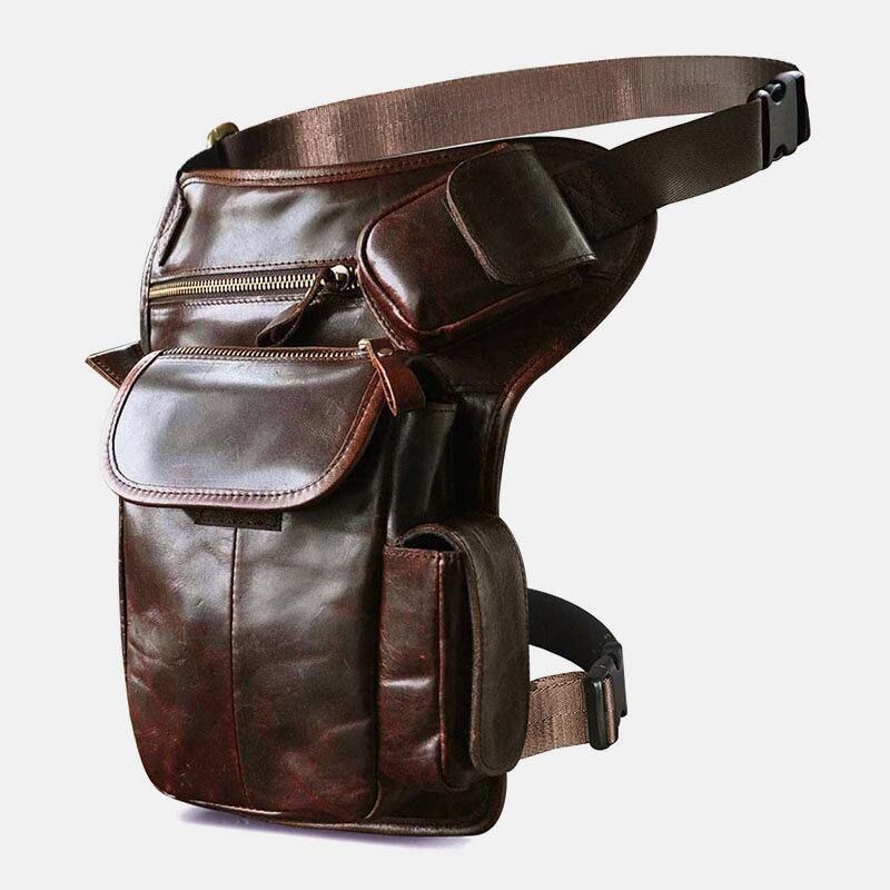 Miesten Aito Nahka Multi-Carry Retro 7 Tuuman Puhelinkamera Ulkona Vyötärölaukku Crossbody Laukku