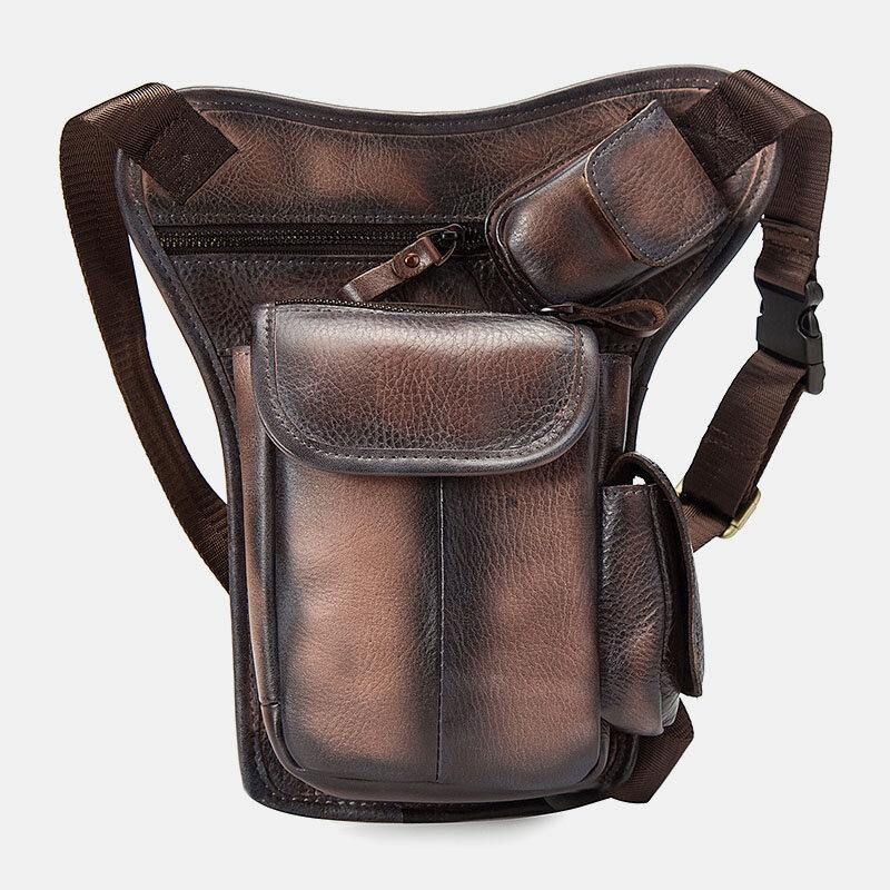 Miesten Aito Nahka Multi-Carry Retro 7 Tuuman Puhelinkamera Ulkona Vyötärölaukku Crossbody Laukku