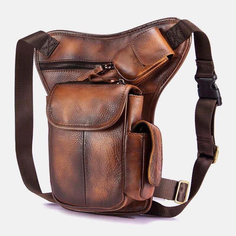 Miesten Aito Nahka Multi-Carry Retro 7 Tuuman Puhelinkamera Ulkona Vyötärölaukku Crossbody Laukku