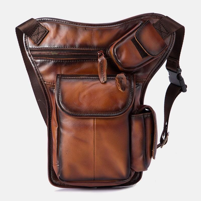 Miesten Aito Nahka Multi-Carry Retro 7 Tuuman Puhelinkamera Ulkona Vyötärölaukku Crossbody Laukku