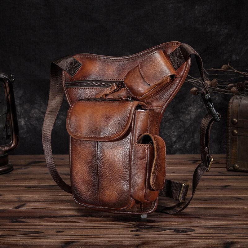 Miesten Aito Nahka Multi-Carry Retro 7 Tuuman Puhelinkamera Ulkona Vyötärölaukku Crossbody Laukku