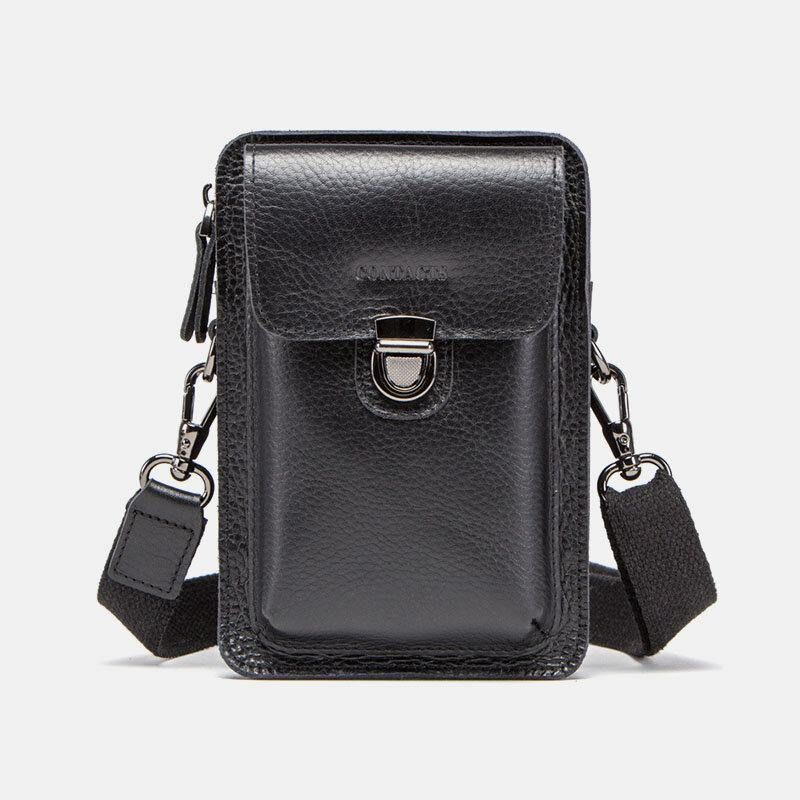 Miesten Aito Nahka Retro Casual Outdoor Multi-Carry Puhelinlaukku Crossbody Laukku Vyötärölaukku 5.8 Tuuman Puhelimeen