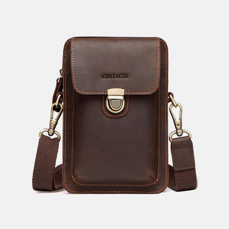 Miesten Aito Nahka Retro Casual Outdoor Multi-Carry Puhelinlaukku Crossbody Laukku Vyötärölaukku 5.8 Tuuman Puhelimeen