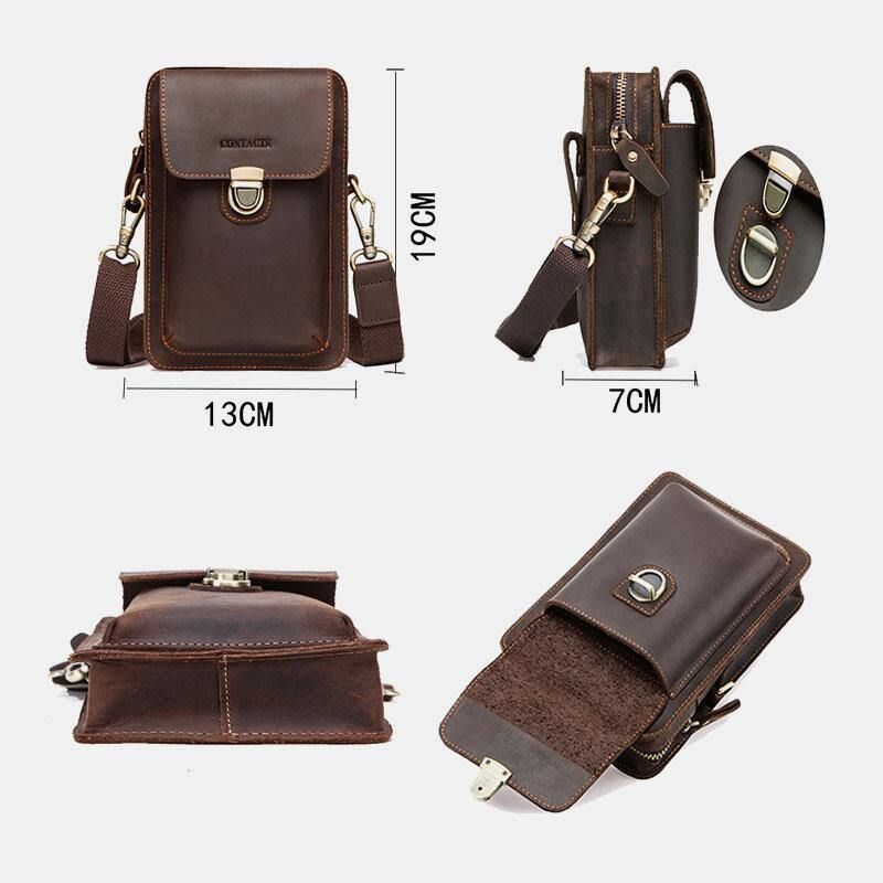 Miesten Aito Nahka Retro Casual Outdoor Multi-Carry Puhelinlaukku Crossbody Laukku Vyötärölaukku 5.8 Tuuman Puhelimeen