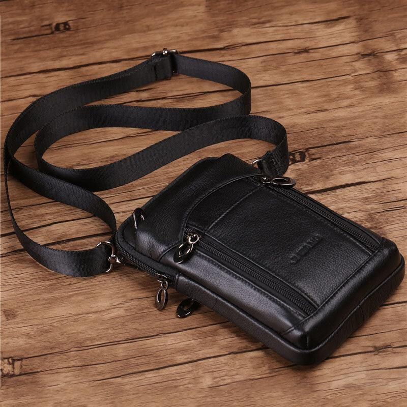 Miesten Aito Nahkainen Lehmännahkainen 6-7 Tuuman Puhelinlaukku Multi-Carry Crossbody Laukku Vyölenkillä