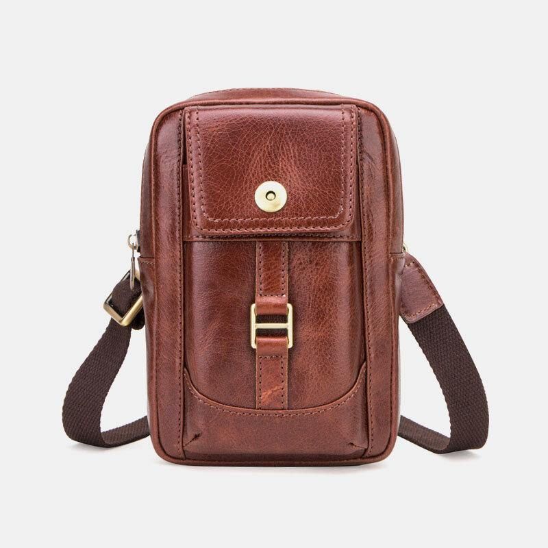 Miesten Aito Nahkainen Retromuoti 5.8 Tuuman Puhelinlaukku Multi-Carry Crossbody-Laukku Vyötärölaukku