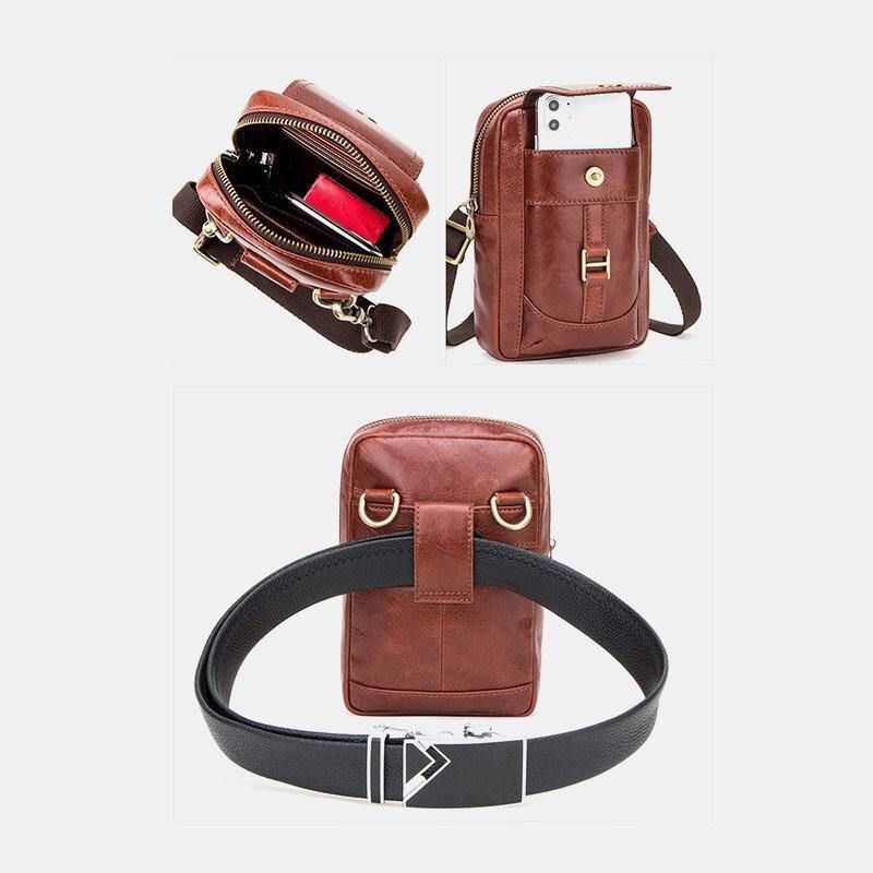 Miesten Aito Nahkainen Retromuoti 5.8 Tuuman Puhelinlaukku Multi-Carry Crossbody-Laukku Vyötärölaukku