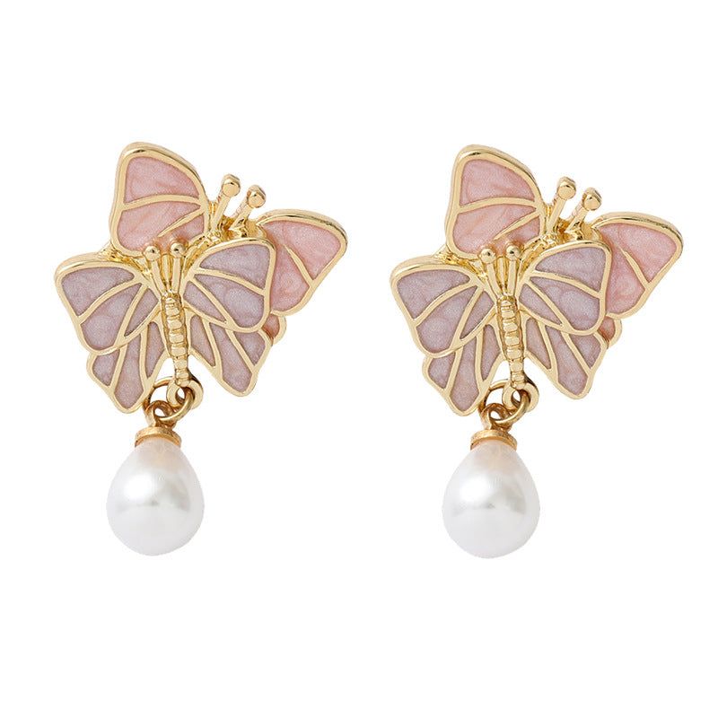 Yksinkertainen Butterfly Pearl Korvakorut Alloy Butterfly Pearl