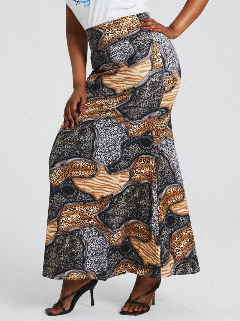 Bohemia Etninen Print Korkea Vyötärö Bodycon Vintage Pitkä Hame