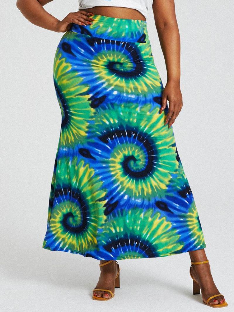 Bohemia Tie Dye Print Korkea Vyötärö Pakarat Bodycon Pitkä Hame