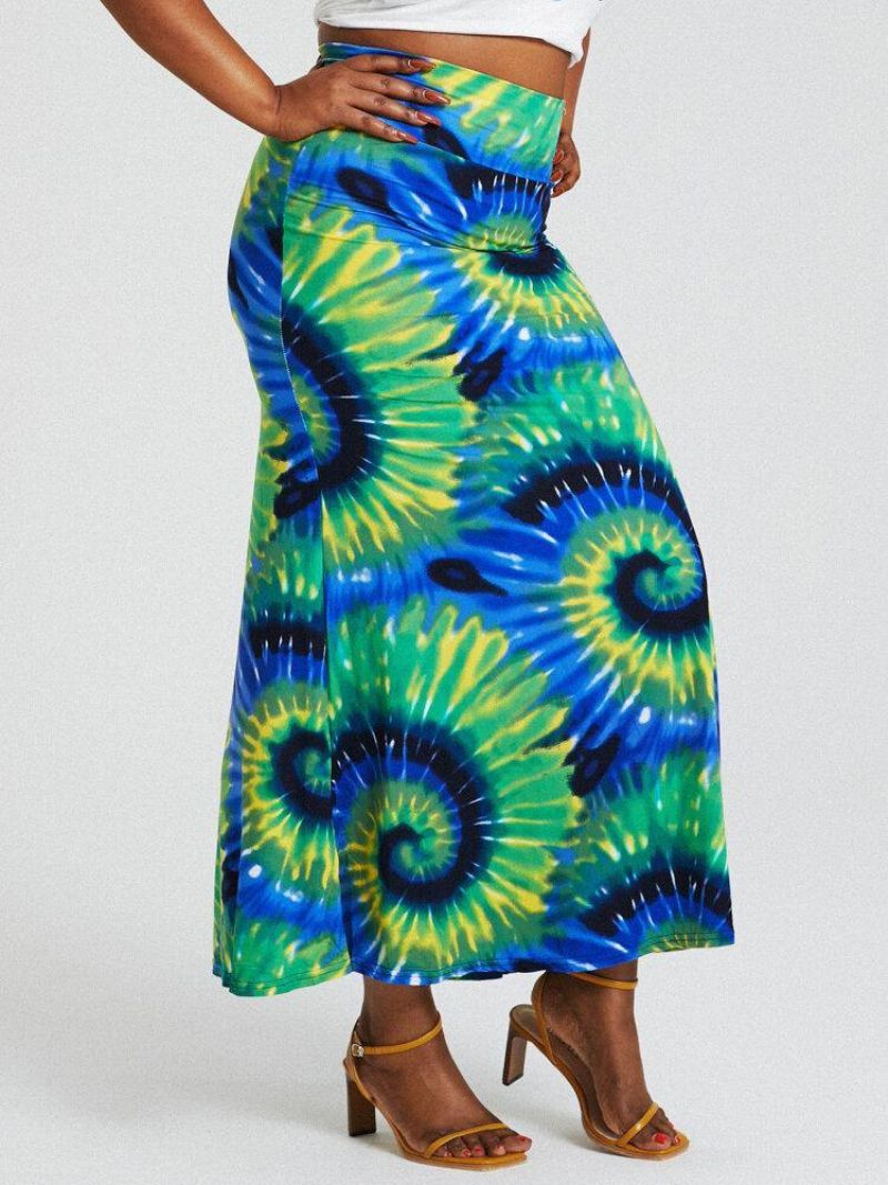 Bohemia Tie Dye Print Korkea Vyötärö Pakarat Bodycon Pitkä Hame