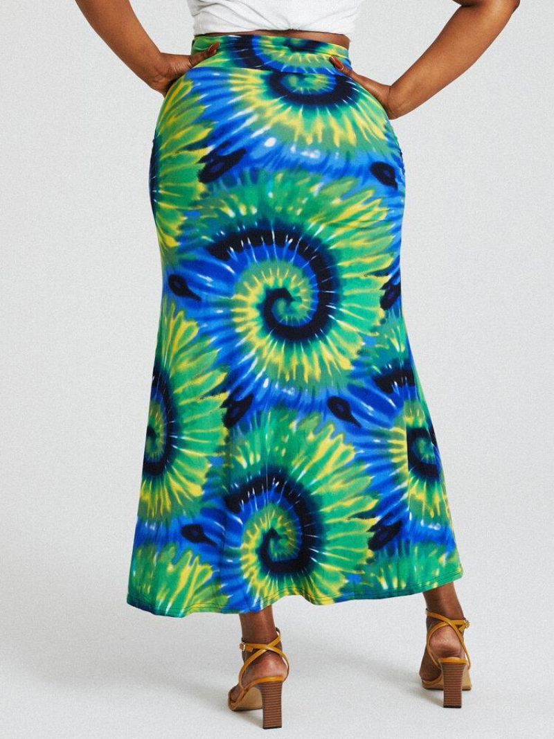 Bohemia Tie Dye Print Korkea Vyötärö Pakarat Bodycon Pitkä Hame