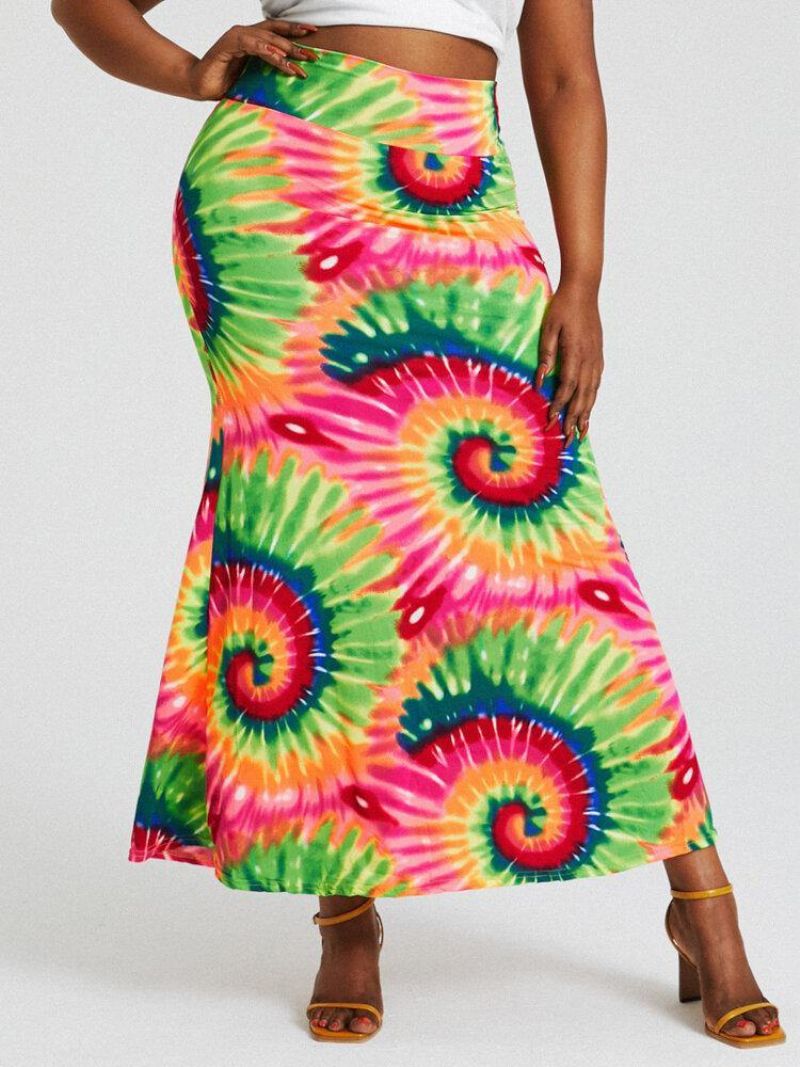 Bohemia Tie Dye Print Korkea Vyötärö Pakarat Bodycon Pitkä Hame