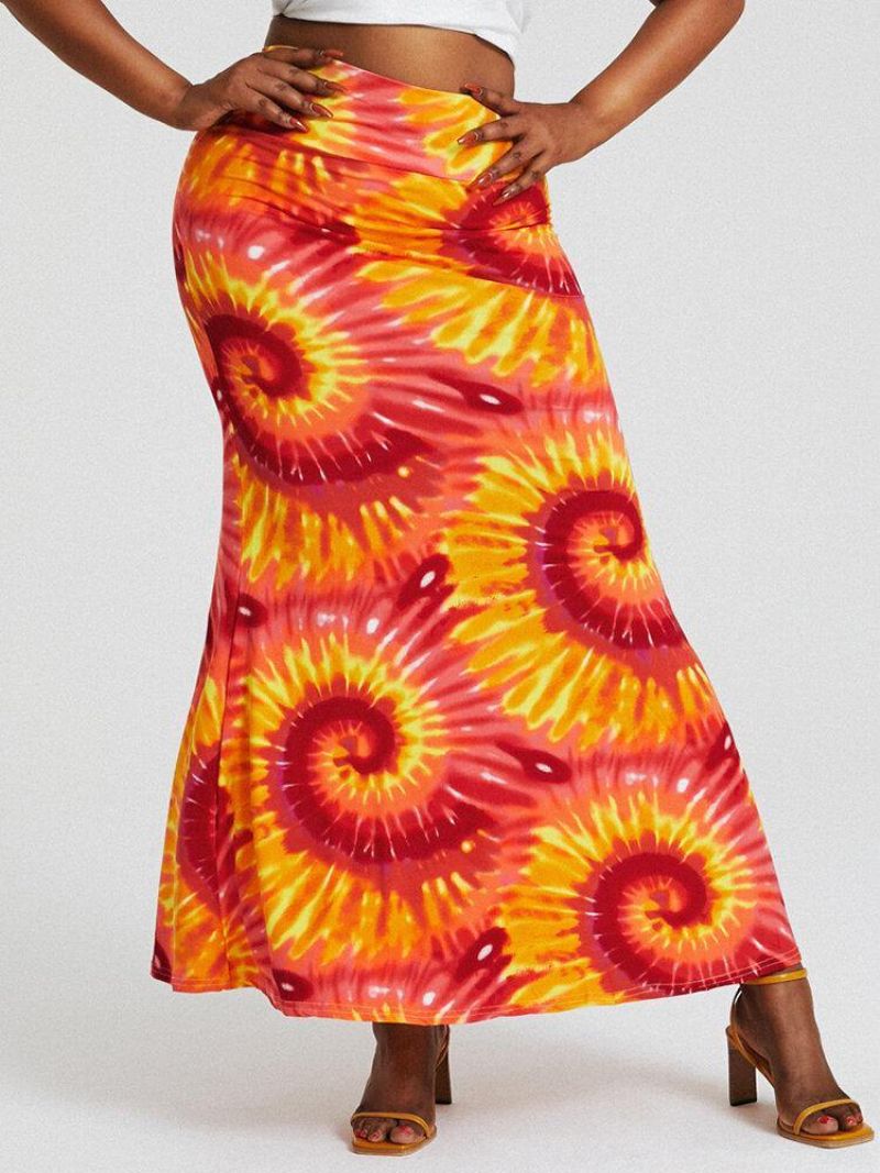 Bohemia Tie Dye Print Korkea Vyötärö Pakarat Bodycon Pitkä Hame