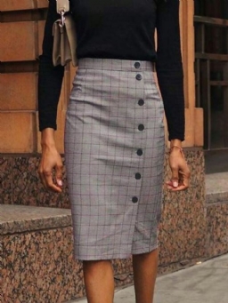 Elegantti Regular Fit Grid Midi Hame