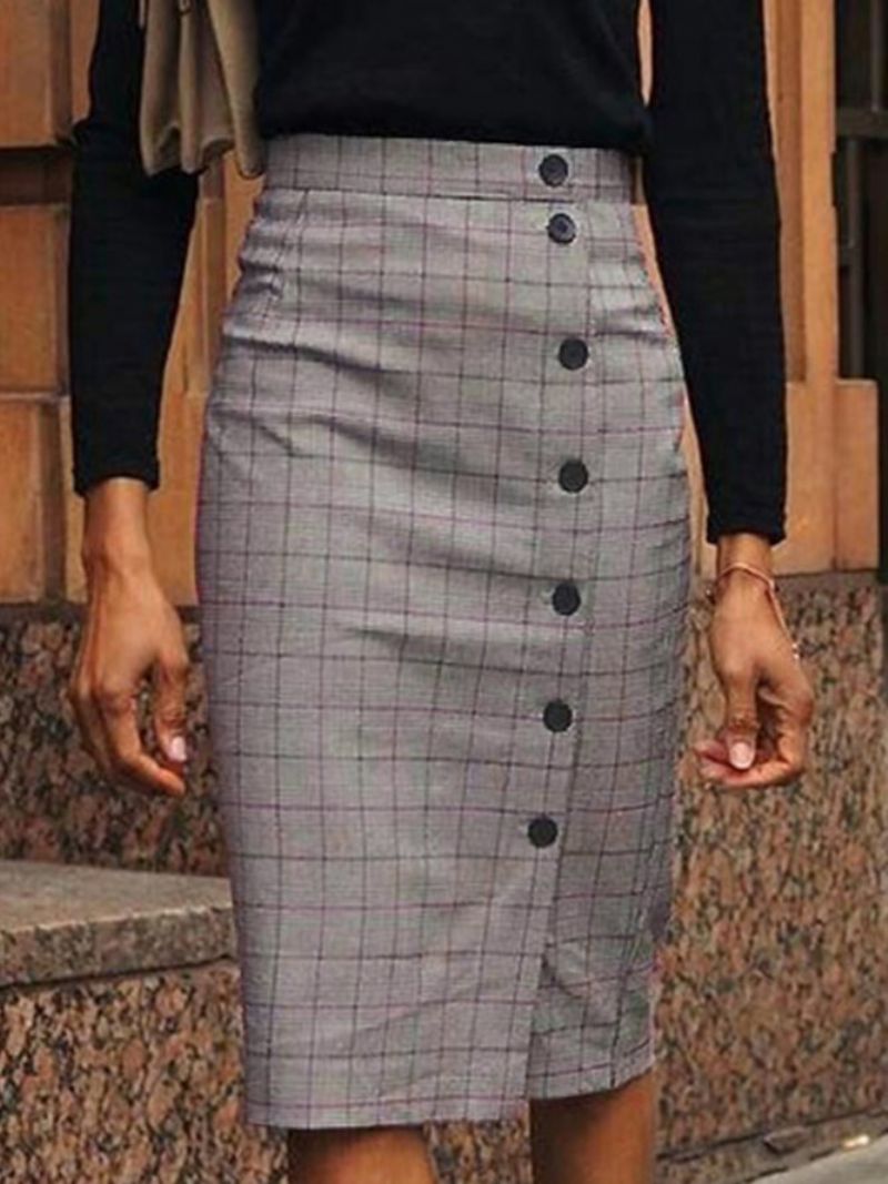 Elegantti Regular Fit Grid Midi Hame