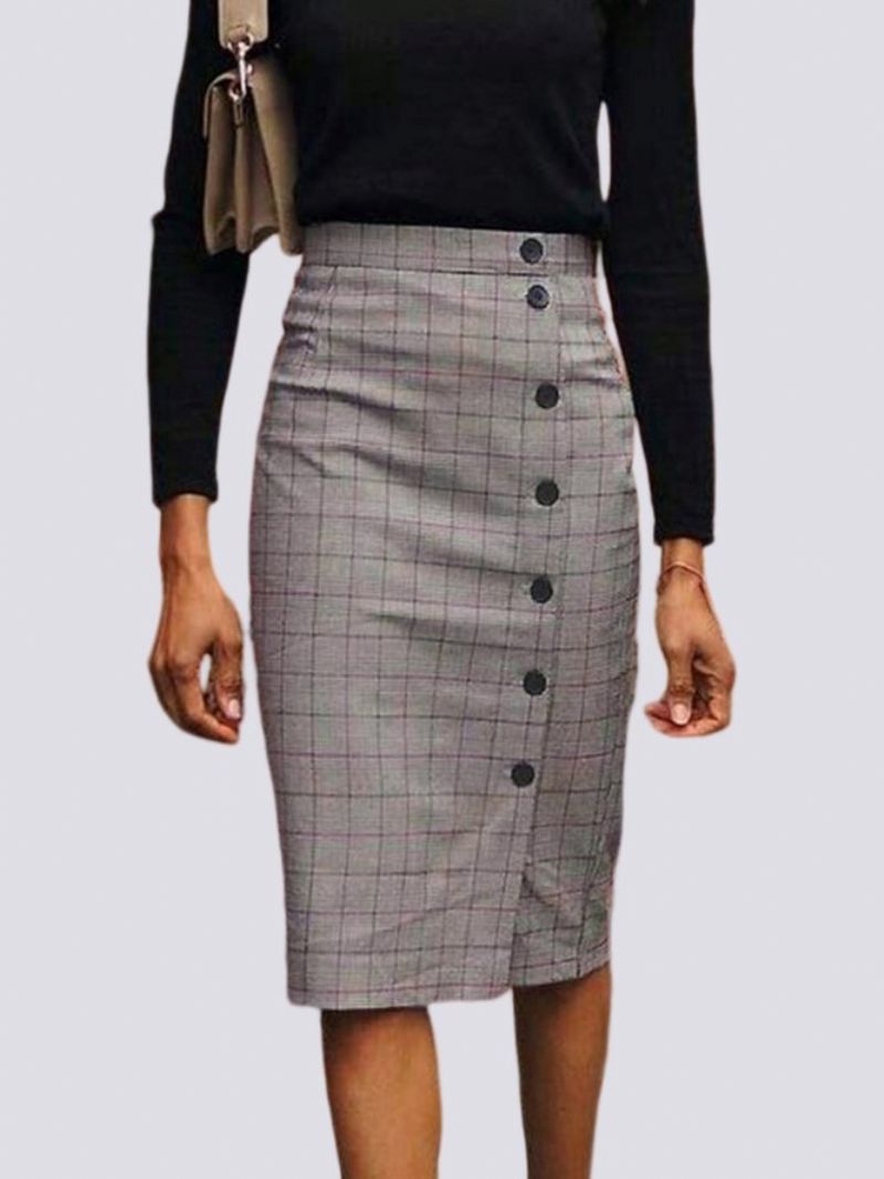 Elegantti Regular Fit Grid Midi Hame