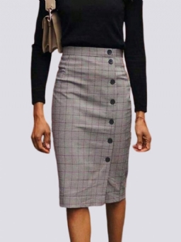 Elegantti Regular Fit Grid Midi Hame