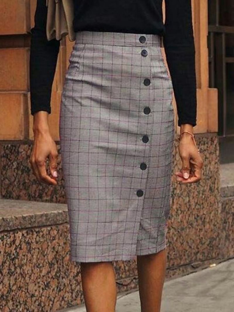 Elegantti Regular Fit Grid Midi Hame