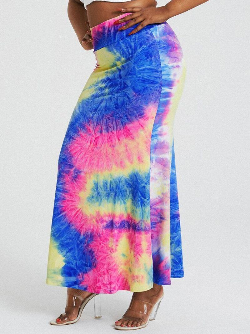 Tie Dye Print Korkea Vyötärö Pakarat Bodycon Pitkä Hame