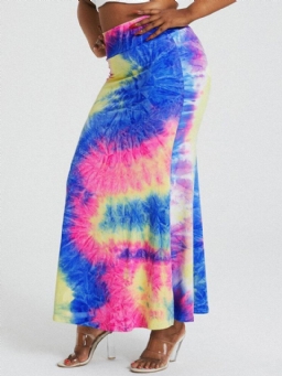 Tie Dye Print Korkea Vyötärö Pakarat Bodycon Pitkä Hame