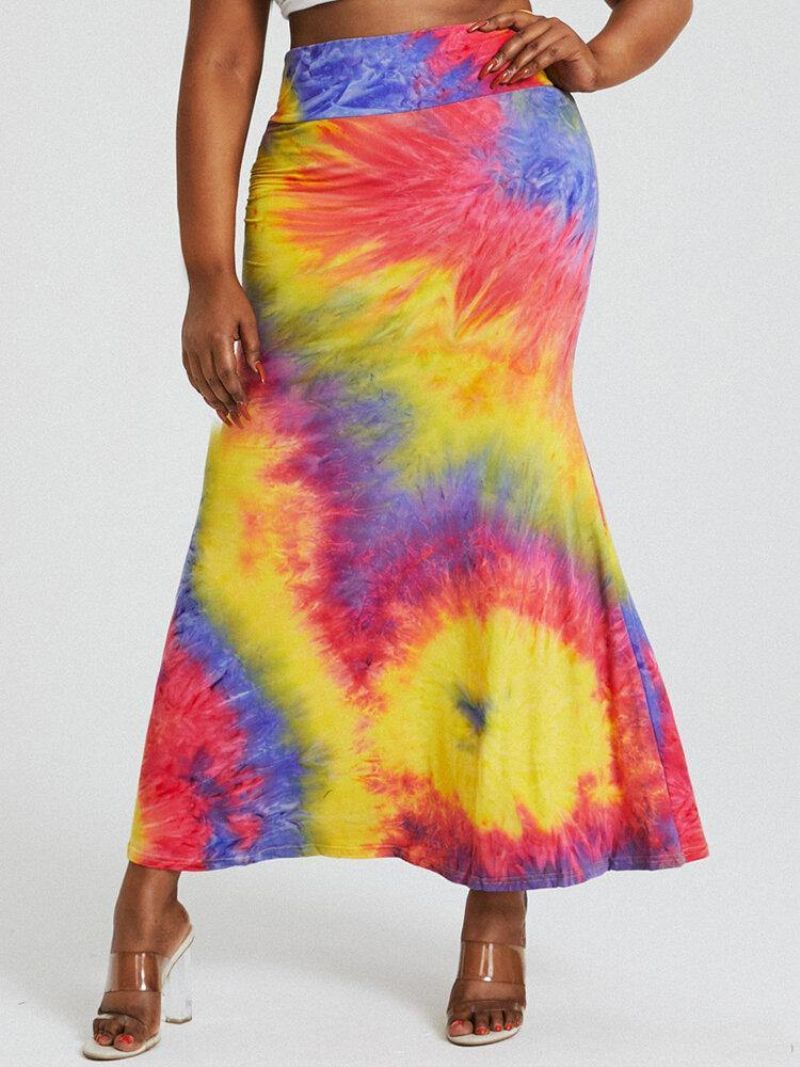 Tie Dye Print Korkea Vyötärö Pakarat Bodycon Pitkä Hame