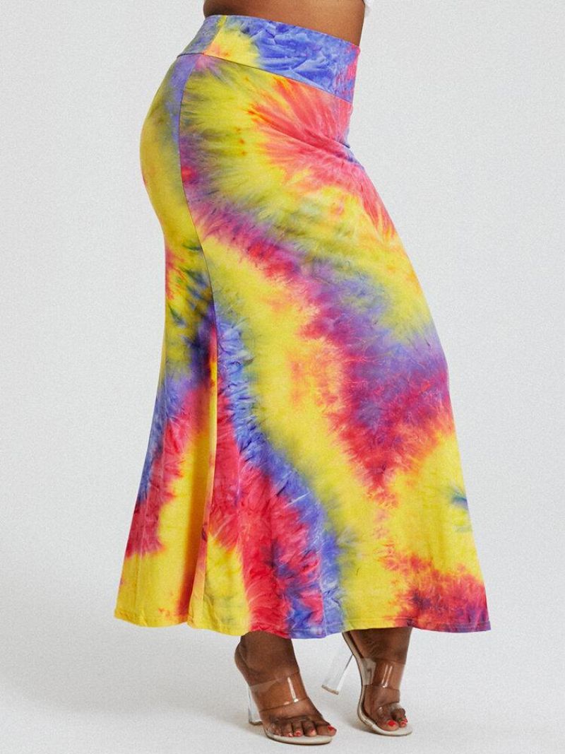 Tie Dye Print Korkea Vyötärö Pakarat Bodycon Pitkä Hame