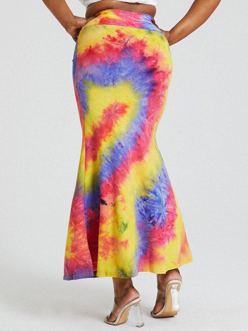 Tie Dye Print Korkea Vyötärö Pakarat Bodycon Pitkä Hame