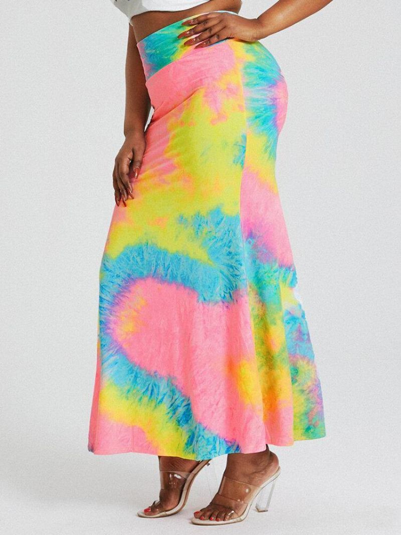 Tie Dye Print Korkea Vyötärö Pakarat Bodycon Pitkä Hame