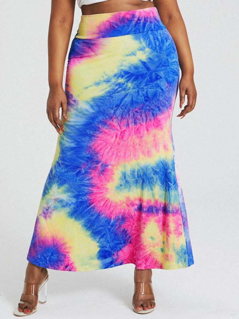 Tie Dye Print Korkea Vyötärö Pakarat Bodycon Pitkä Hame