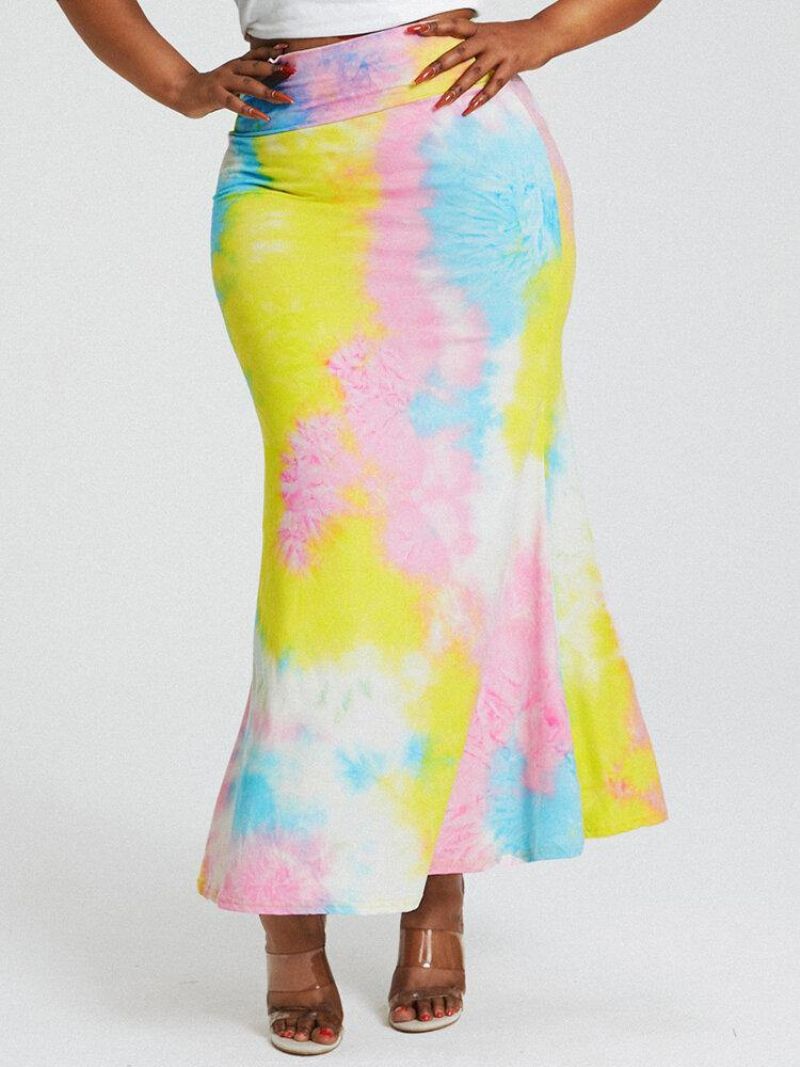 Tie Dye Print Korkea Vyötärö Pakarat Bodycon Pitkä Hame