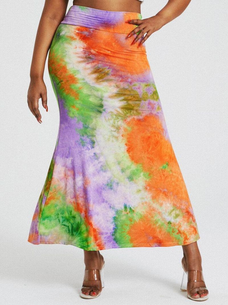 Tie Dye Print Korkea Vyötärö Pakarat Bodycon Pitkä Hame