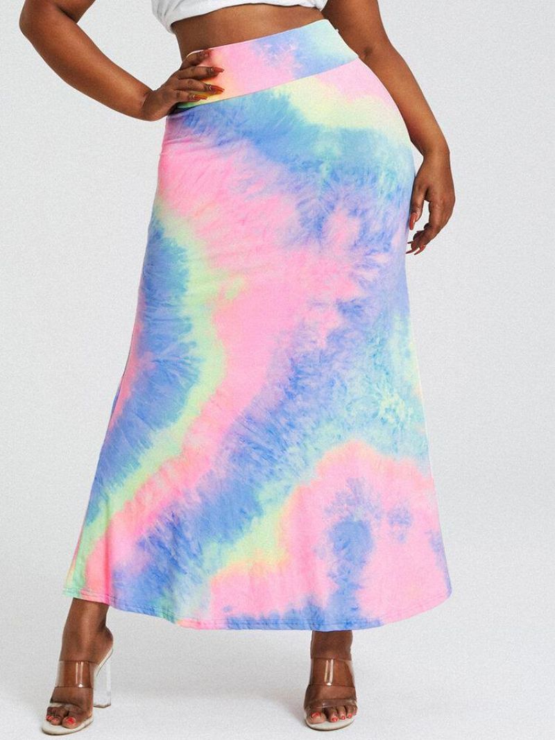 Tie Dye Print Korkea Vyötärö Pakarat Bodycon Pitkä Hame