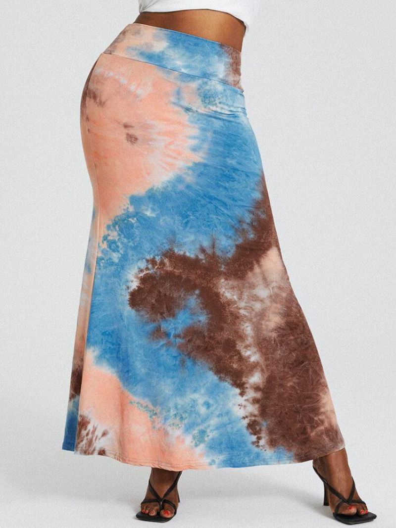 Tie Dye Print Korkea Vyötärö Pakarat Bodycon Pitkä Hame