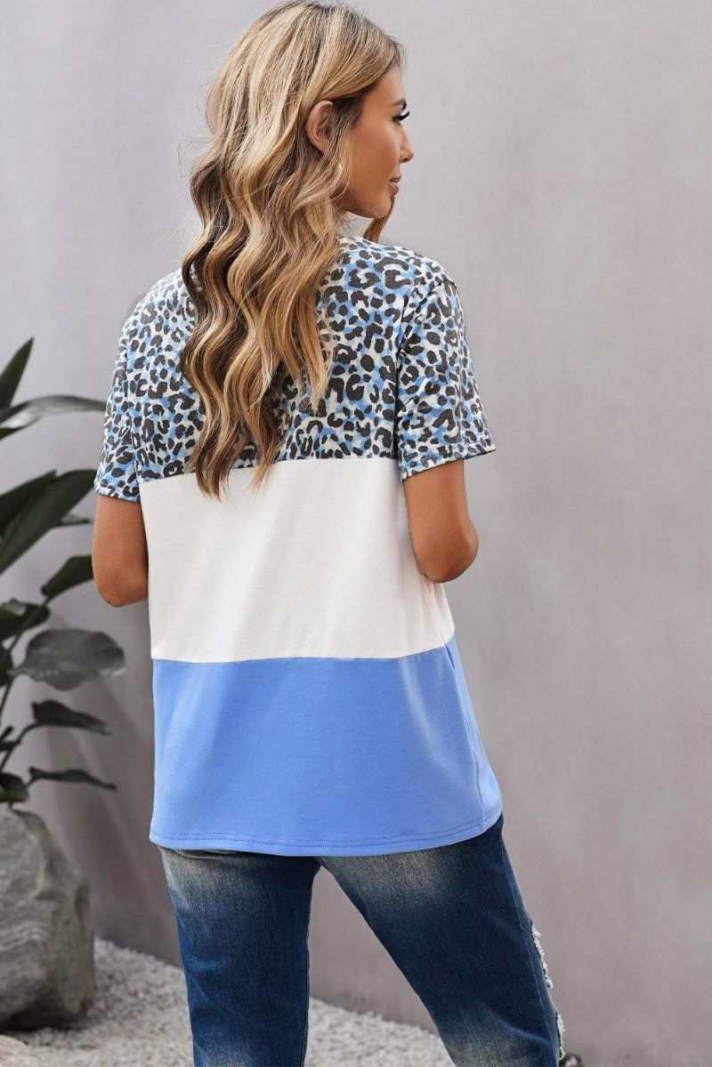 Leopardikuvioinen Patchwork Color Block Top