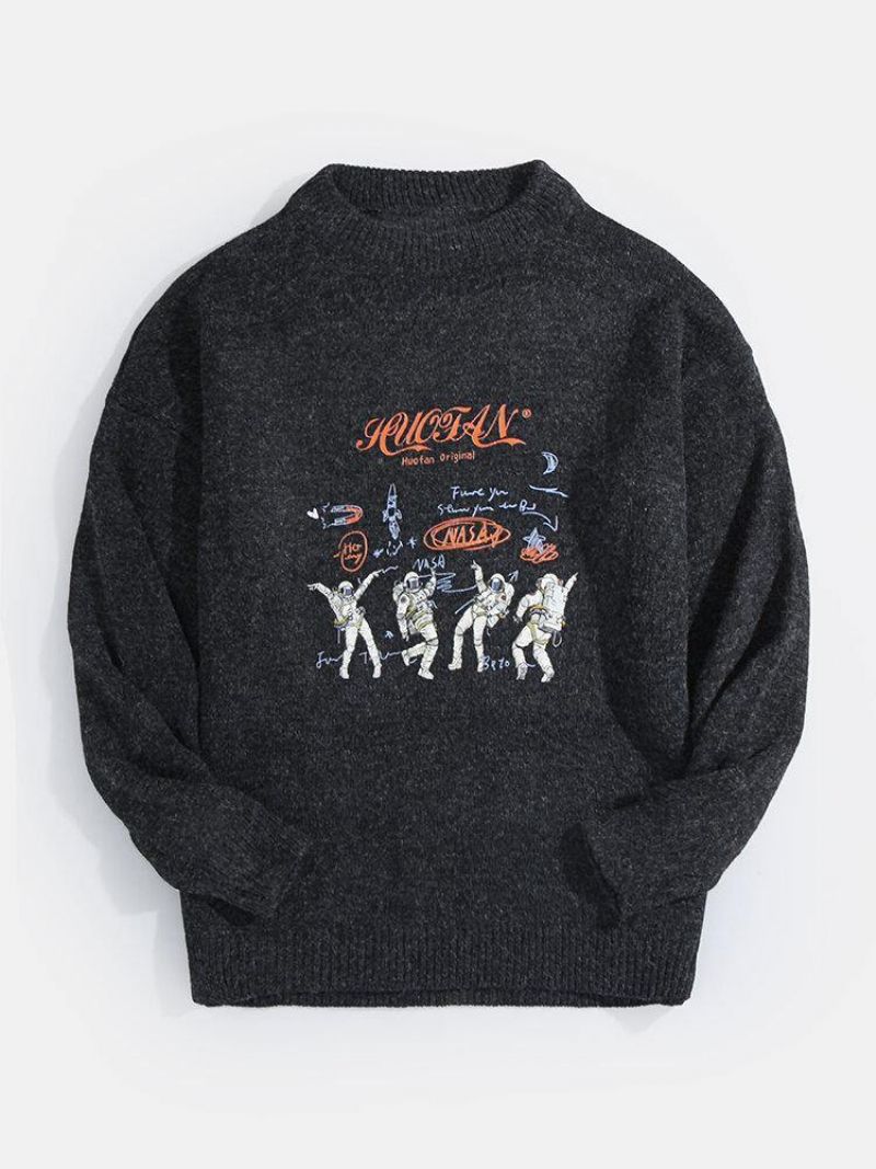 Miesten Astronaut Letter Print Crew Neck Neule Rento Villapaita