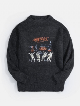 Miesten Astronaut Letter Print Crew Neck Neule Rento Villapaita