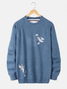 Miesten Chinoiserie Crane Brodeerattu Raglan Sleeve Lämpimät Neulepuserot