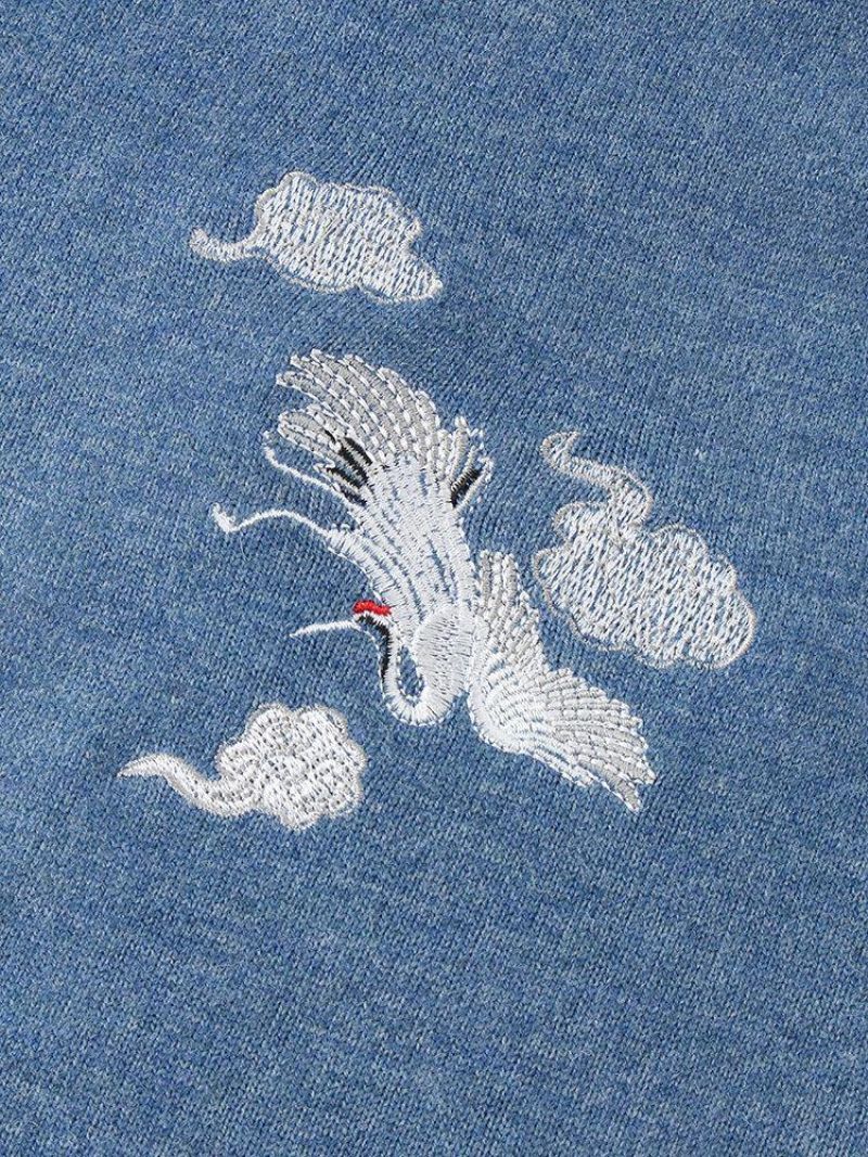 Miesten Chinoiserie Crane Brodeerattu Raglan Sleeve Lämpimät Neulepuserot