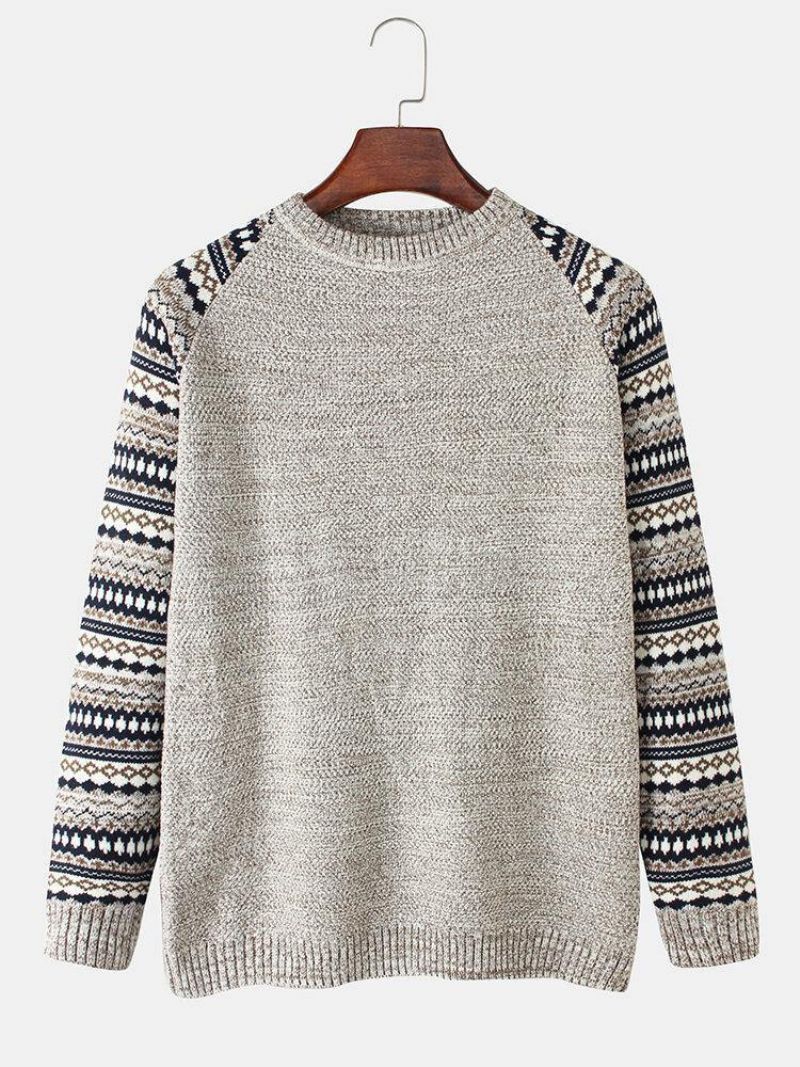 Miesten Heimokuvioiset Raglan-Hihat Pitkähihaiset Vintage-Neulepuserot