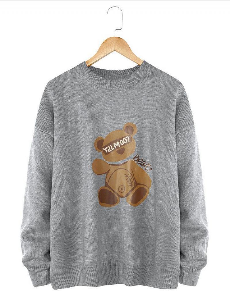 Miesten Sarjakuva Bear Print Crew Neck Knit Casual Pullover Neulepuserot