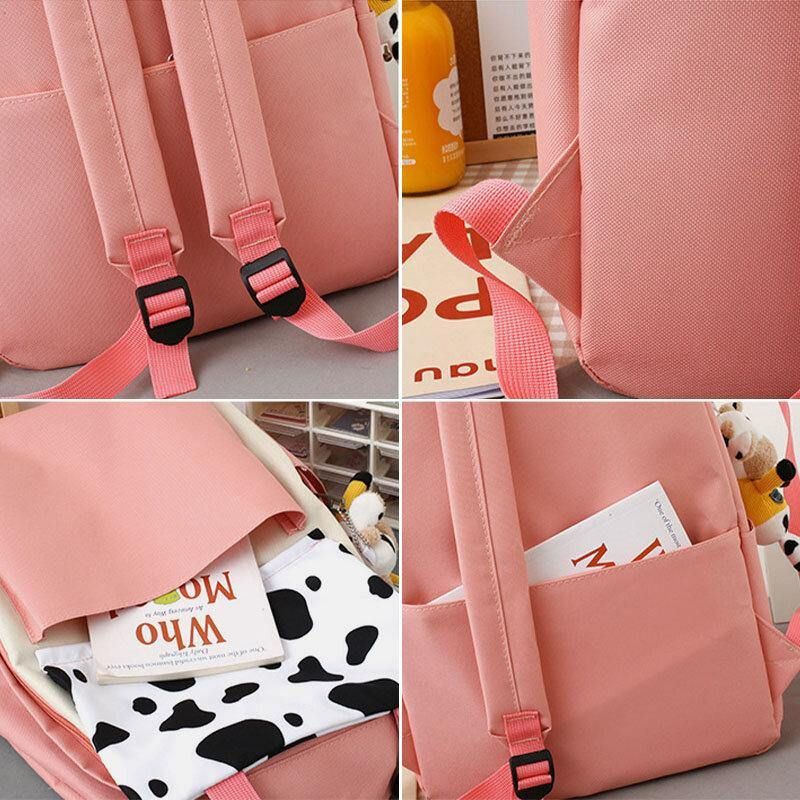 5 Kpl Canvas Preppy Cow Pattern Monitoiminen Yhdistelmälaukku Reppu Tote Crossbody Bag Kytkinlompakko