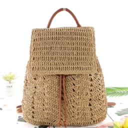 Naisten Mori Series String Straw Bag Kaksikäyttöinen Kudottu Laukku Retro Beach Bag Reppu