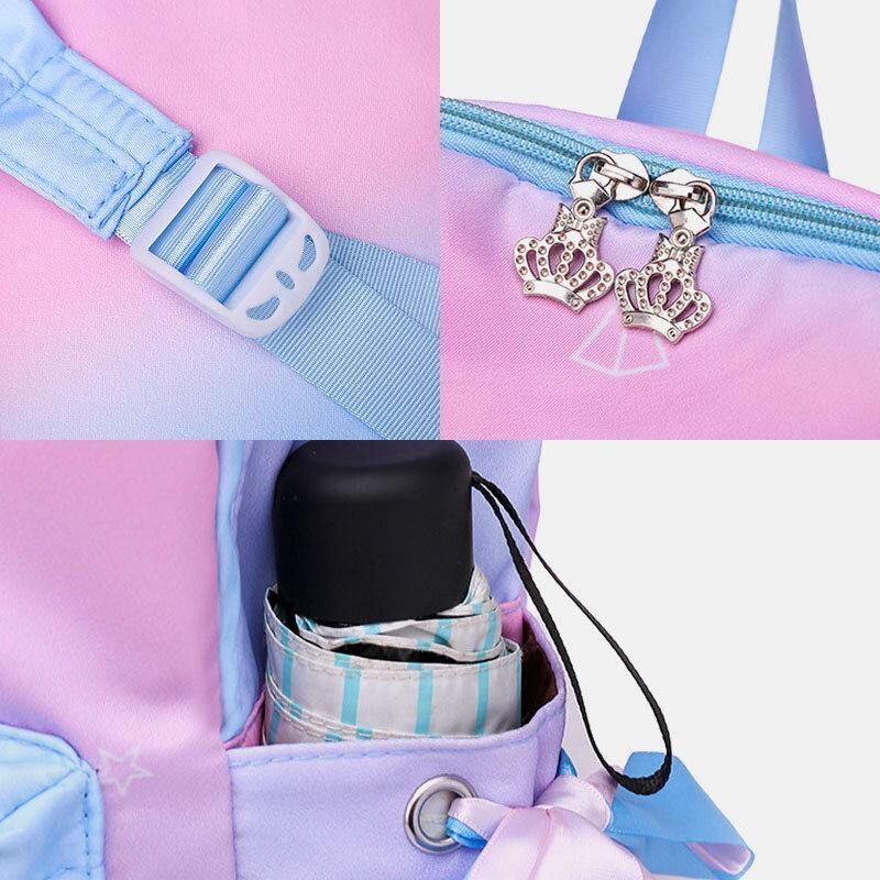 Naisten Oxford Color Gradient Earphone Hole Bowknot Casual Studeng Bag Reppu