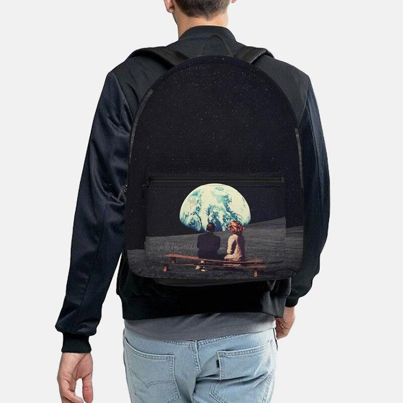 Unisex Oxford Environmental Protection Space Planets Earth And Moon Print Koululaukku Reppu