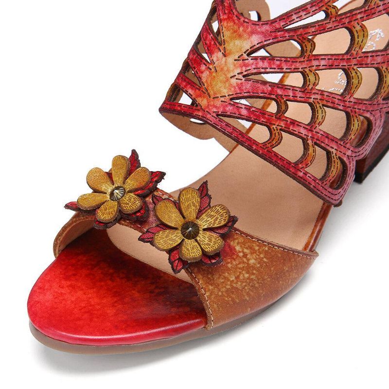 Ocofy Nahka Kukat Leikkaukset Butterfly Wings Solki Slingback Block Heel Sandaalit