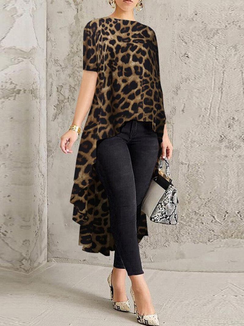 100 % Polyesteri Leopard Print High Low Pusero Naisille