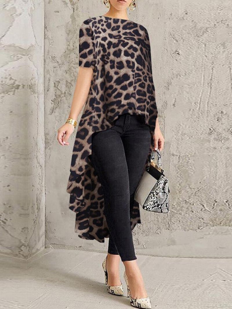 100 % Polyesteri Leopard Print High Low Pusero Naisille